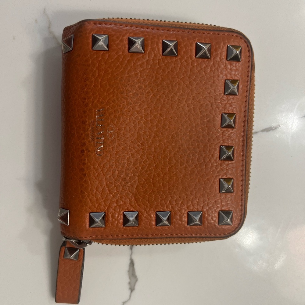 Valentino Tan Studded Leather Wallet